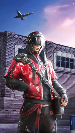 PUBG Mobile character in red jacket with helmet