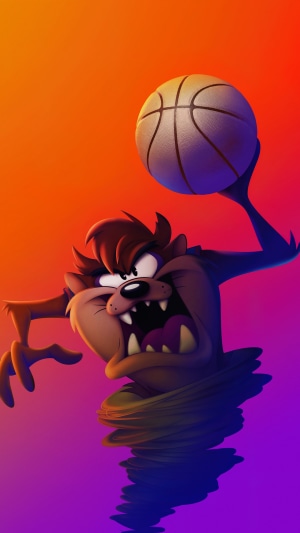 Tasmanian Devil from Space Jam: A New Legacy playing basketball