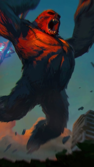 King Kong roaring in a city