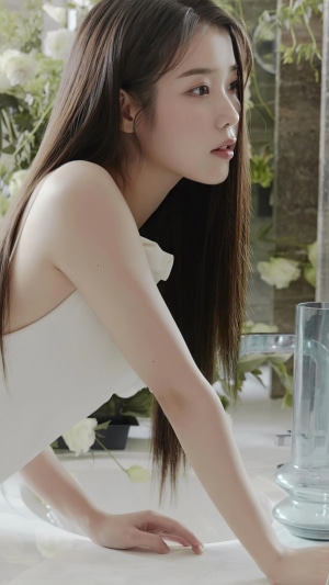 IU Lee Ji Eun in white dress with flowers