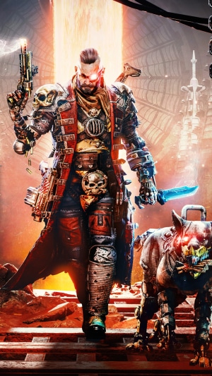 Necromunda Hired Gun character with cybernetic dog