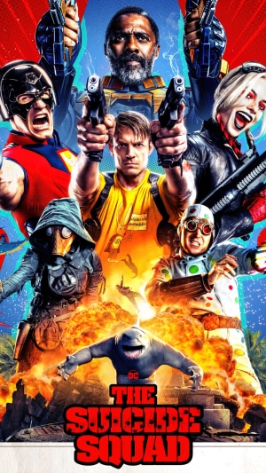 The Suicide Squad movie poster with characters