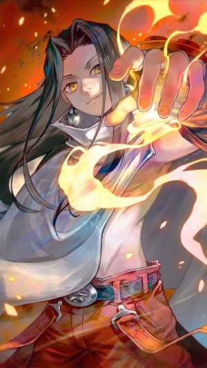 Hao Asakura from Shaman King with flames