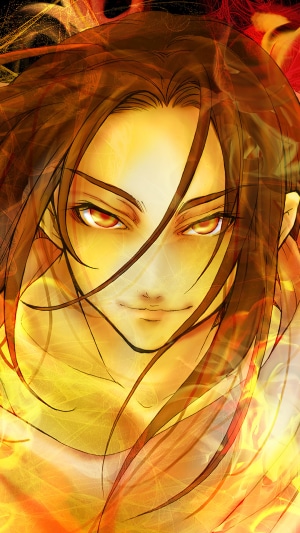 Hao Asakura from Shaman King surrounded by fire