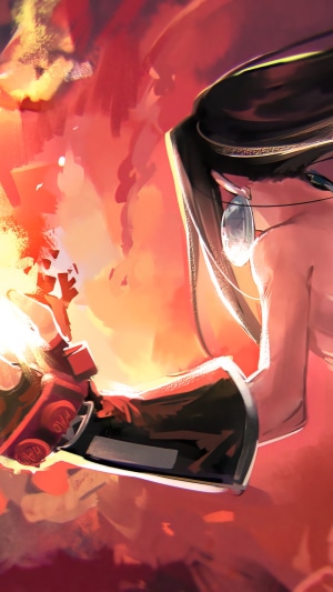 Hao Asakura from Shaman King holding the Spirit of Fire