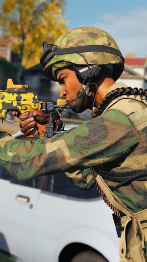 Soldier from Call of Duty Black Ops Cold War aiming weapon