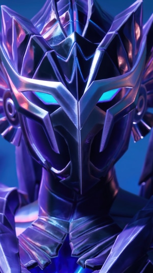 Fortnite character with glowing blue eyes