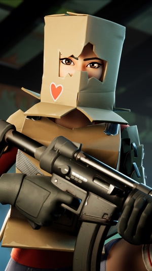 Character in Cardboard Armor with Gun from Fortnite