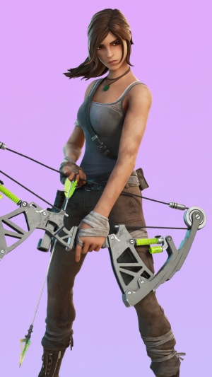 Lara Croft from Fortnite holding a bow