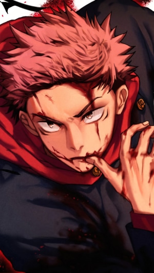 Yuji Itadori from Jujutsu Kaisen covered in blood