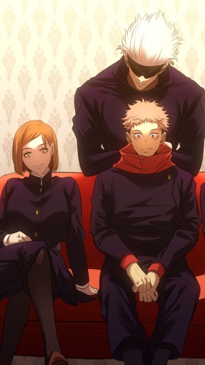 Satoru Gojo, Nobara Kugisaki, and Yuji Itadori from Jujutsu Kaisen