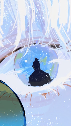 Satoru Gojo reflected in an eye, Jujutsu Kaisen