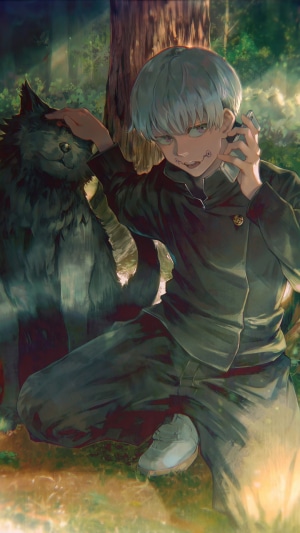 Toge Inumaki with a wolf from Jujutsu Kaisen