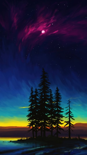 Digital Art of a Sunset with Moon and Trees