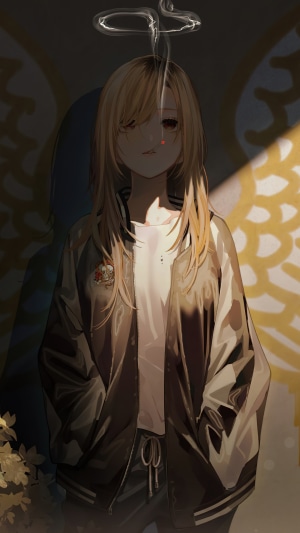 Anime girl with blonde hair smoking