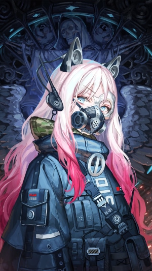 Sci-Fi Anime Girl with Gas Mask and Cat