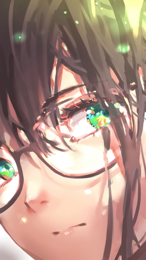 Anime girl with glasses and colorful eyes