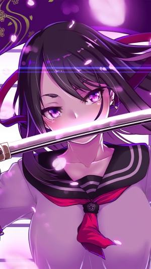 Anime girl in school uniform holding a katana