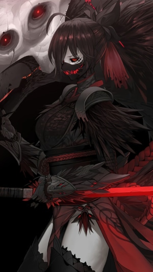 Anime warrior with red eyes and sword