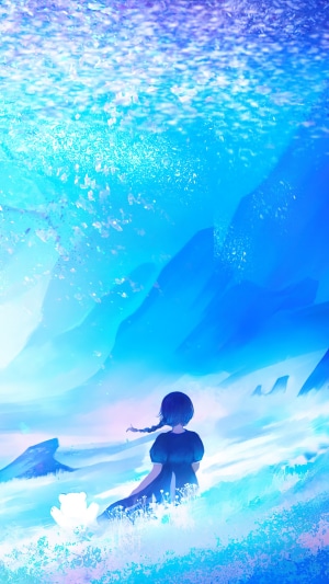 Anime girl with braid in a fantasy landscape