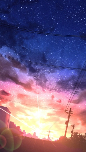 Sunset, Night, Sky, Starry, Sky, Stars, Anime HD Phone Wallpaper | Rare ...