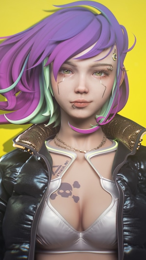 Cyberpunk girl with purple and green hair