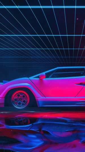 Pink Lamborghini sports car on a digital grid