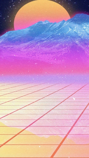 Retro mountain landscape with digital grid