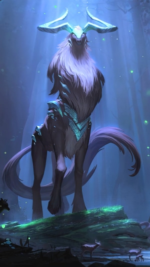 Mythical creature with glowing antlers in a forest