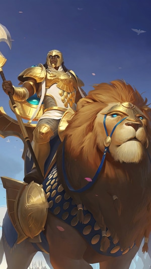 Azir from Legends of Runeterra riding a lion