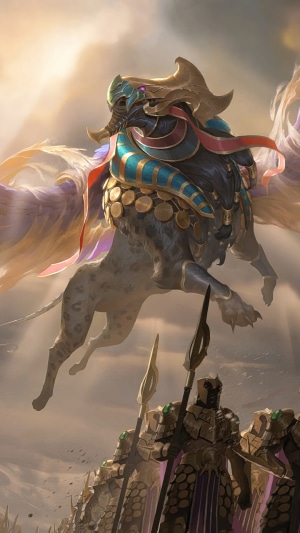 A creature with an elephantine head and leopard body from Legends of Runeterra