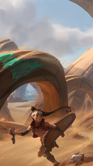 Girl with a board and a creature in Legends of Runeterra