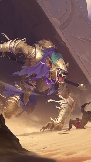 Renekton from Legends of Runeterra in desert battle
