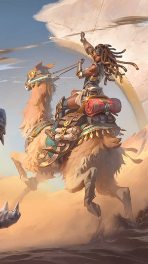 Taliyah from Legends of Runeterra riding a camel
