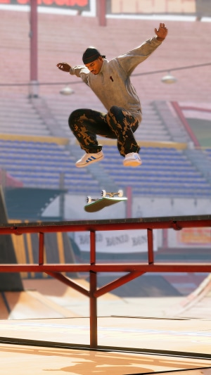 Skateboarder performing a trick in Tony Hawk's Pro Skater 1 + 2