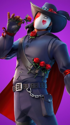 Fortnite character with mask and roses