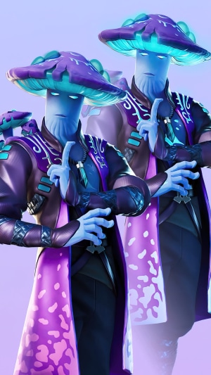 Two mushroom-headed characters from Fortnite