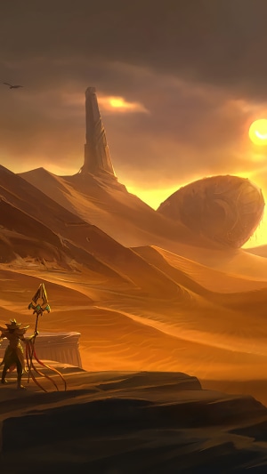 Desert landscape with a figure and a large buried object