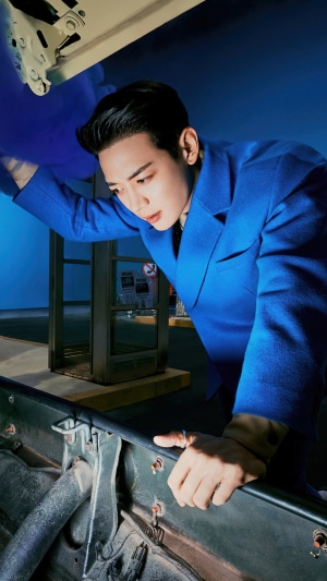 Minho from Shinee in blue suit