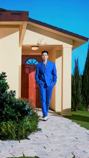 Minho from Shinee in a blue suit