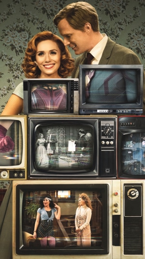 WandaVision: Wanda Maximoff and Vision on TVs