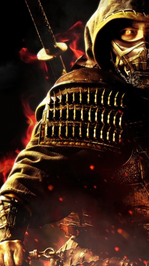 Scorpion from Mortal Kombat with sword and fire