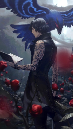 V from Devil May Cry 5 with a bird and roses