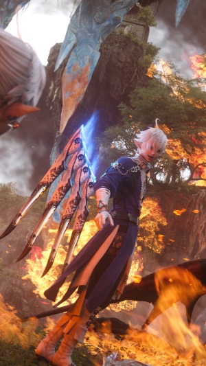 Final Fantasy XIV character with wings and fire