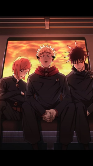Yuji Itadori, Megumi Fushiguro, and Nobara Kugisaki from Jujutsu Kaisen
