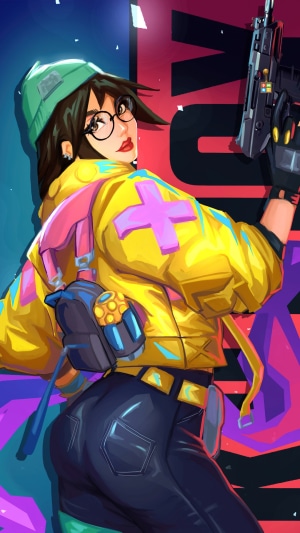 Killjoy from Valorant holding a gun