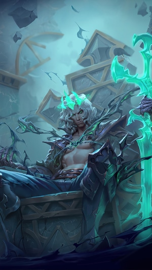 Viego from League of Legends sitting on a throne