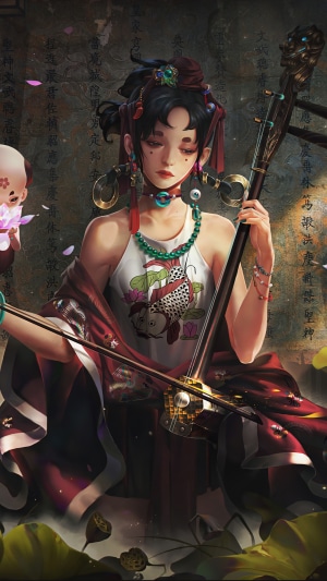 Fantasy girl playing a traditional instrument