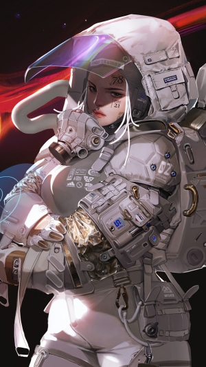 Astronaut girl with futuristic suit and helmet
