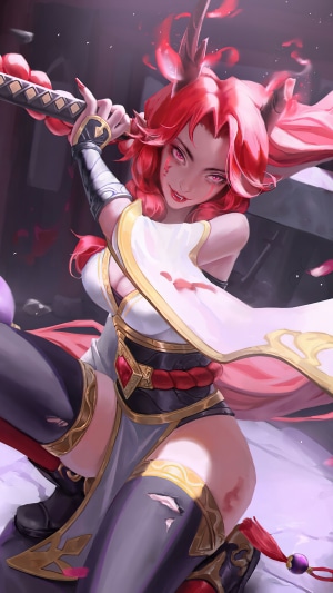 Fantasy warrior girl with red hair and sword